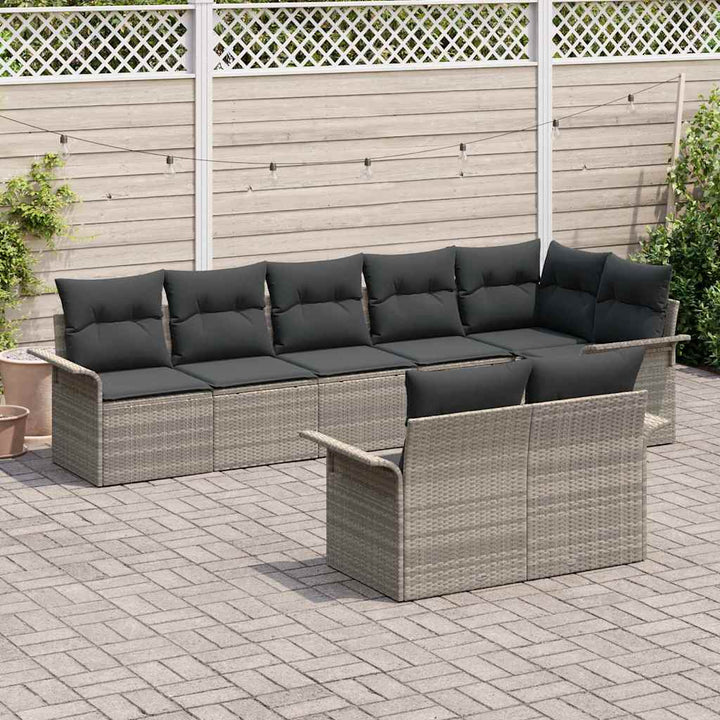 Havesofa Sæt med opbevaring 8 pcs Lysegrå polyrattan