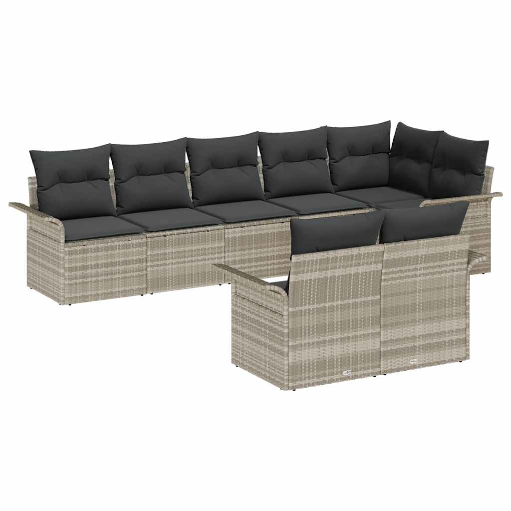 Havesofa Sæt med opbevaring 8 pcs Lysegrå polyrattan