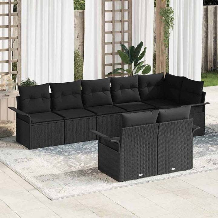Havesofa Sæt med opbevaring 8 pcs Sort polyrattan