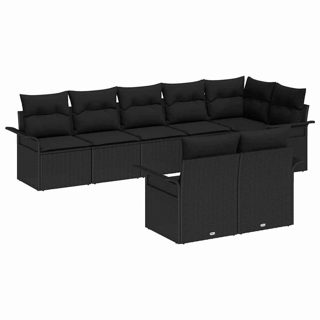 Havesofa Sæt med opbevaring 8 pcs Sort polyrattan