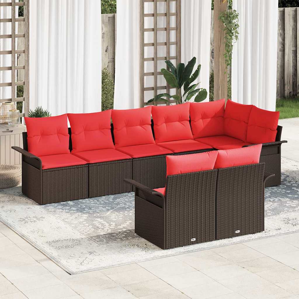 Havesofa Sæt med opbevaring 8 pcs Brun polyrattan