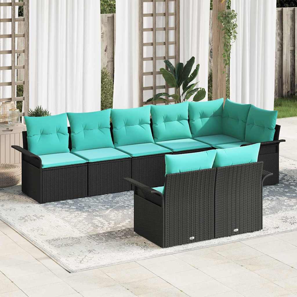 Havesofa Sæt med opbevaring 8 pcs Sort polyrattan