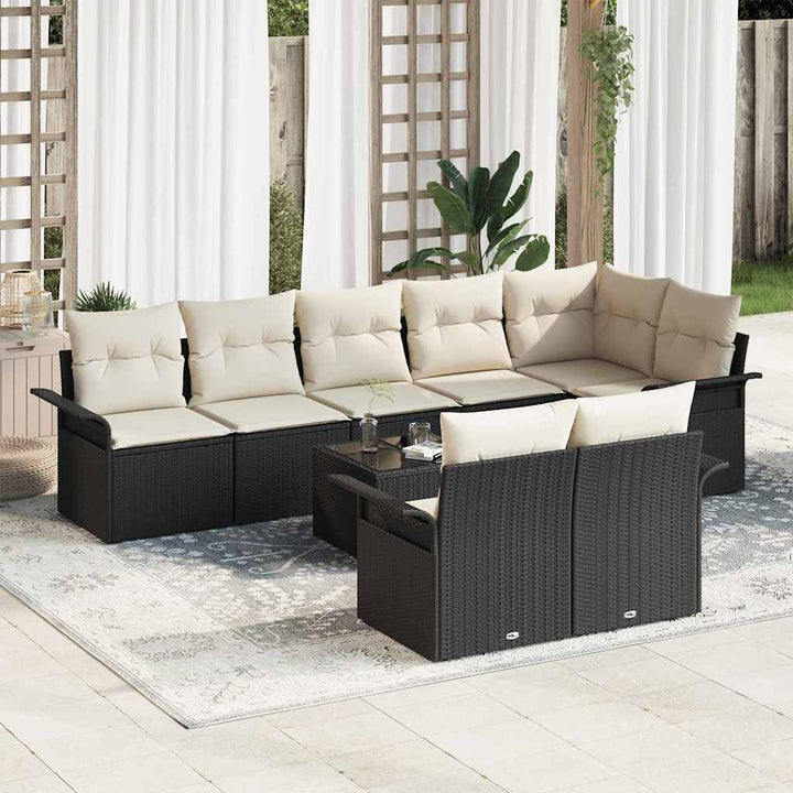 Havesofa Sæt med opbevaring 9 pcs Sort polyrattan