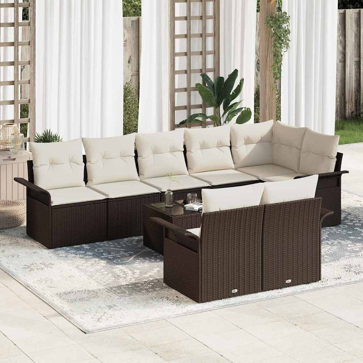 Havesofa Sæt med opbevaring 9 pcs Brun polyrattan