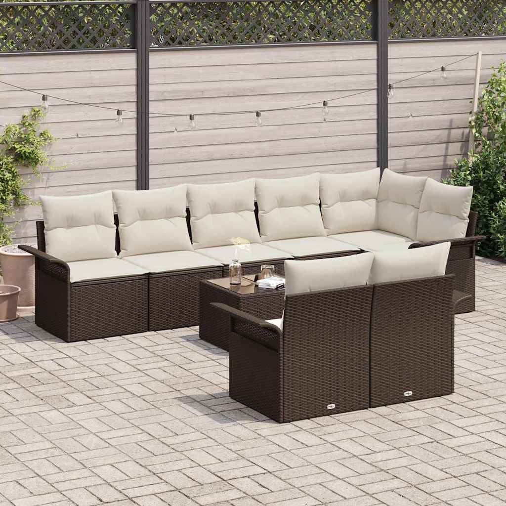 Havesofa Sæt med opbevaring 9 pcs Brun polyrattan