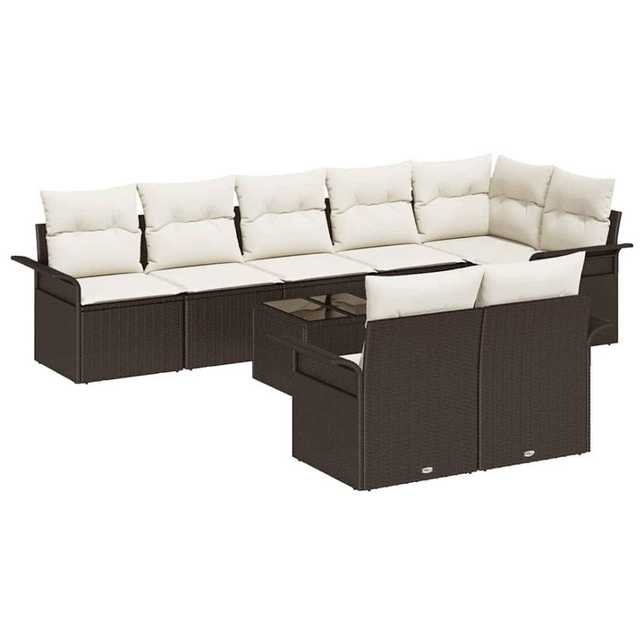 Havesofa Sæt med opbevaring 9 pcs Brun polyrattan