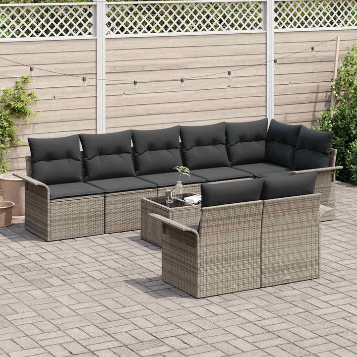 Havesofa Sæt med opbevaring 9 pcs Grå polyrattan