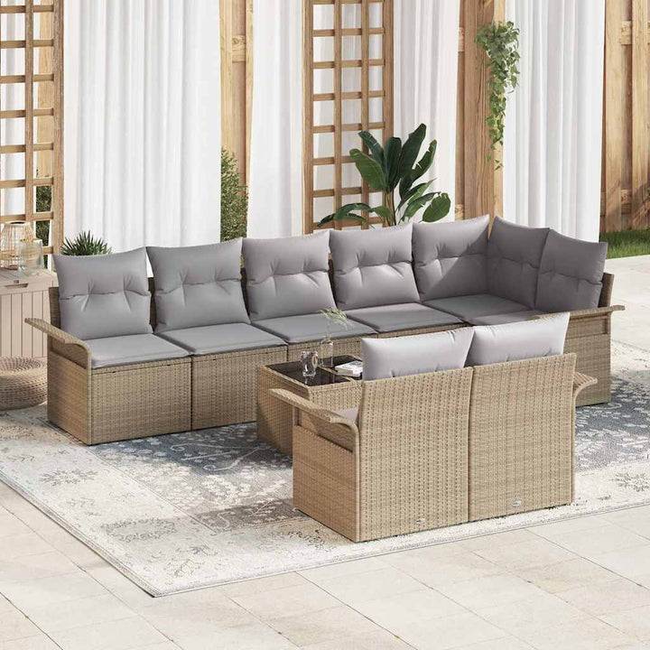 Havesofa Sæt med opbevaring 9 pcs Beige polyrattan