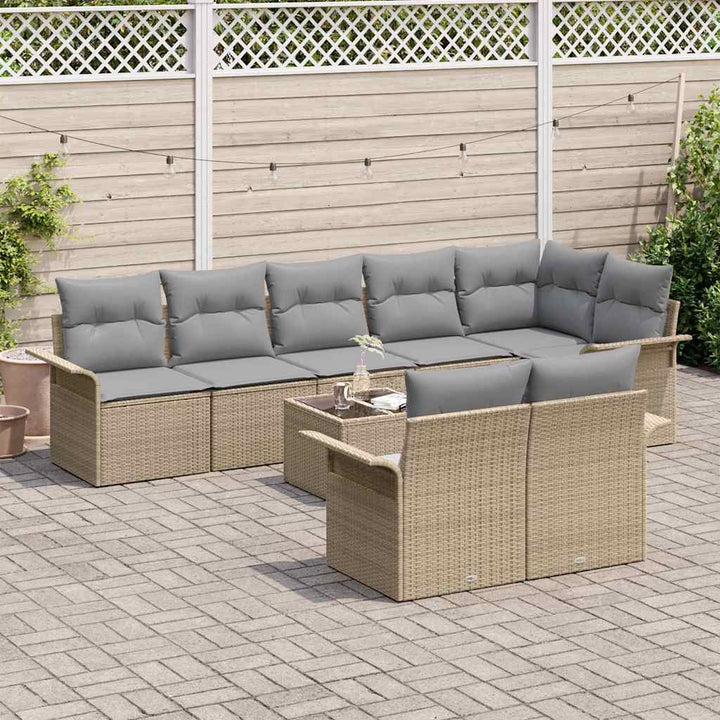 Havesofa Sæt med opbevaring 9 pcs Beige polyrattan