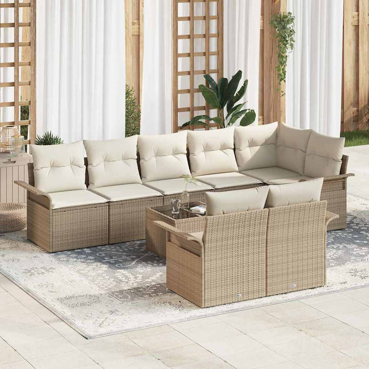 Havesofa Sæt med opbevaring 9 pcs Beige polyrattan