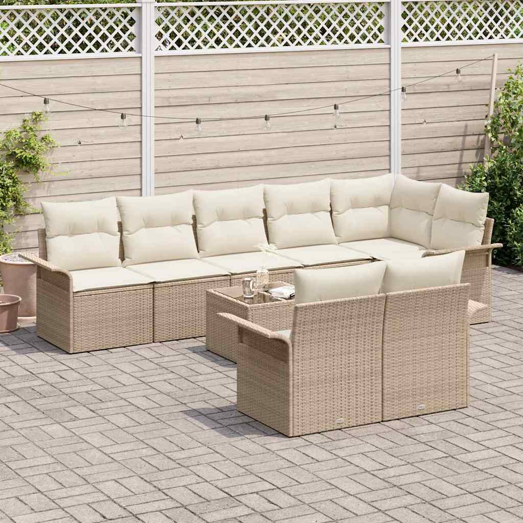 Havesofa Sæt med opbevaring 9 pcs Beige polyrattan