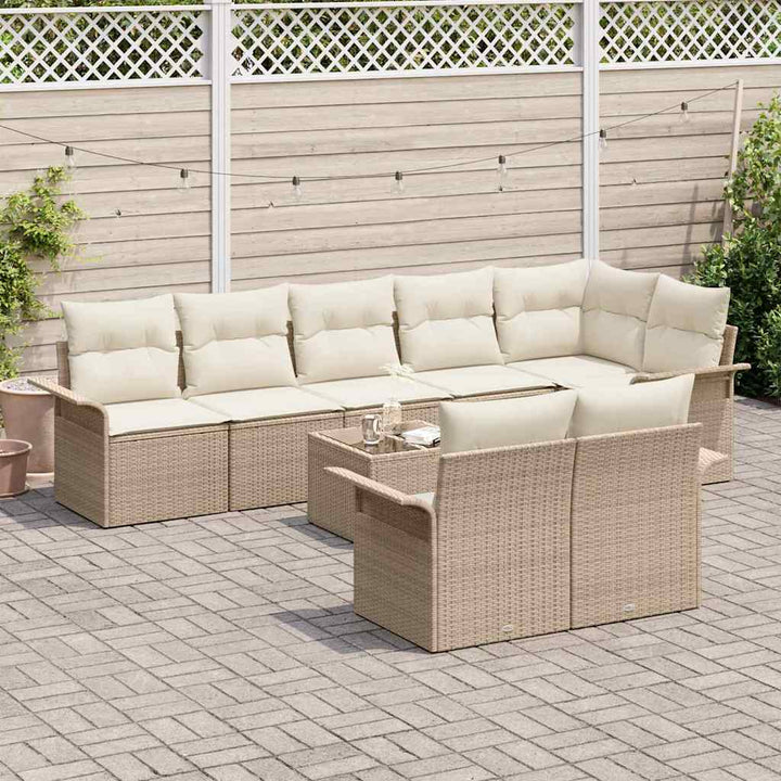 Havesofa Sæt med opbevaring 9 pcs Beige polyrattan