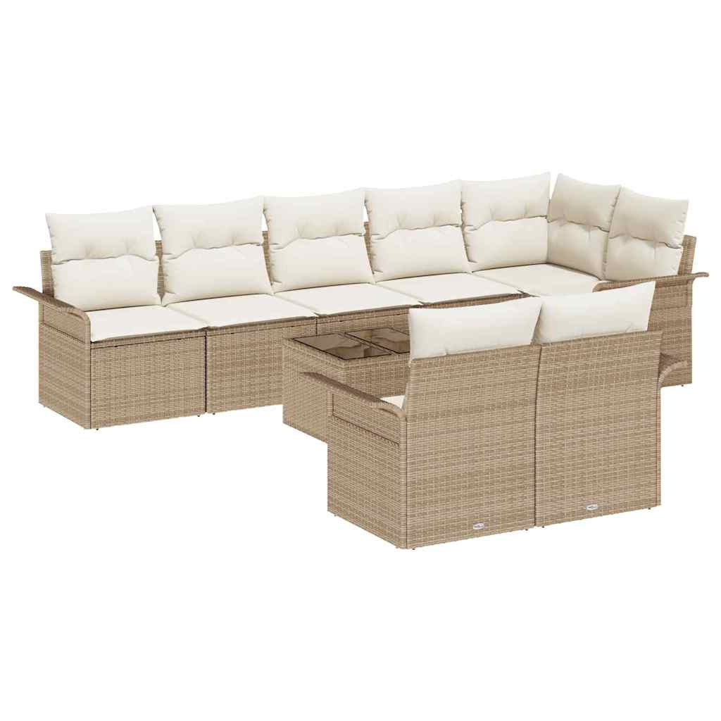 Havesofa Sæt med opbevaring 9 pcs Beige polyrattan