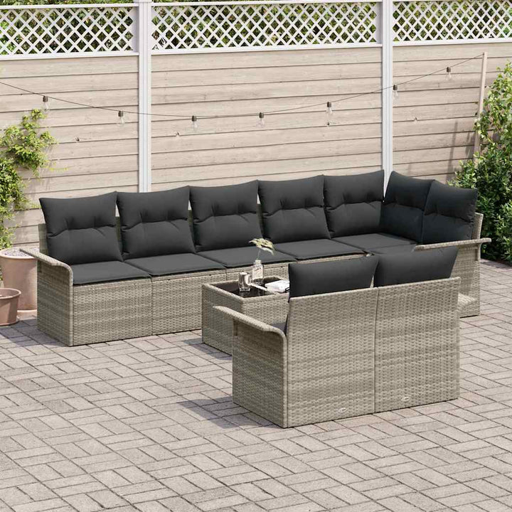 Havesofa Sæt med opbevaring 9 pcs Lysegrå polyrattan