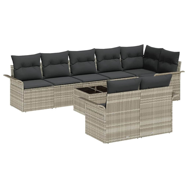 Havesofa Sæt med opbevaring 9 pcs Lysegrå polyrattan