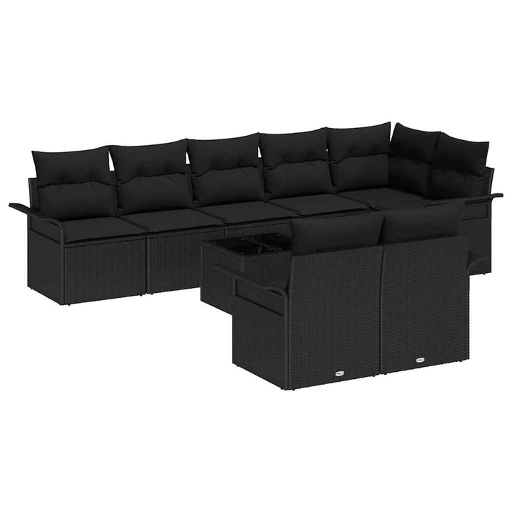 Havesofa Sæt med opbevaring 9 pcs Sort polyrattan