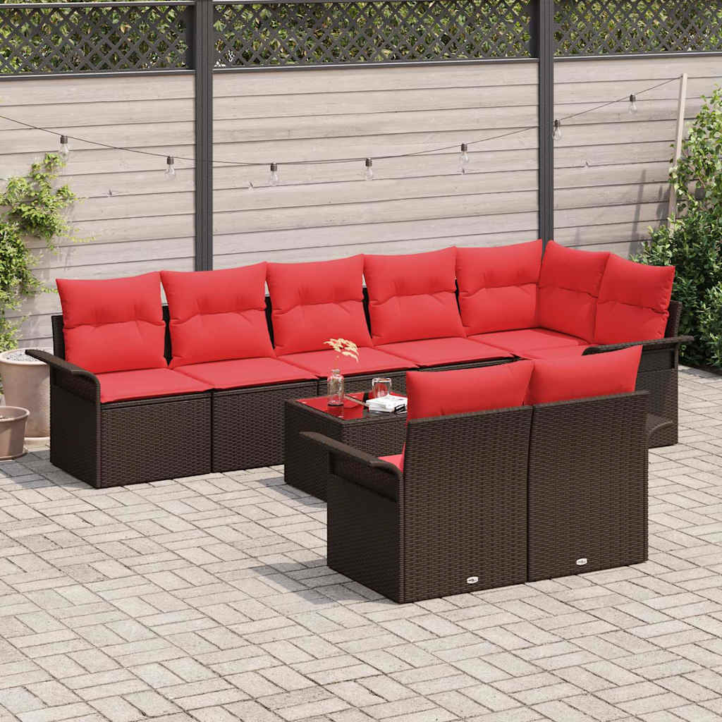 Havesofa Sæt med opbevaring 9 pcs Brun polyrattan