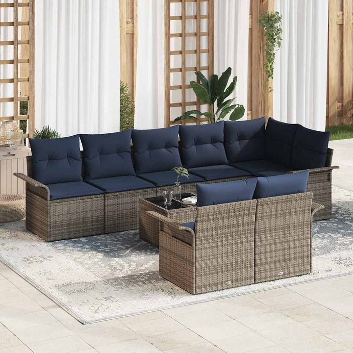 Havesofa Sæt med opbevaring 9 pcs Grå polyrattan