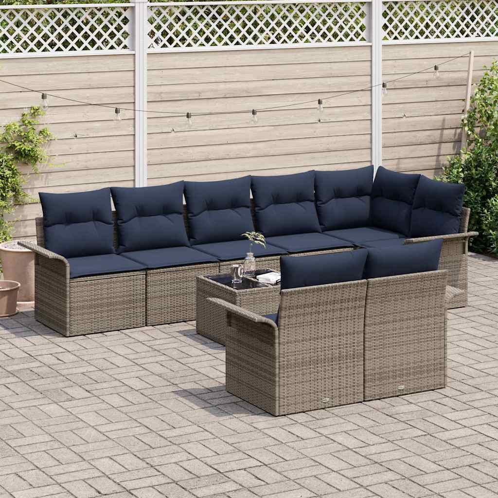 Havesofa Sæt med opbevaring 9 pcs Grå polyrattan