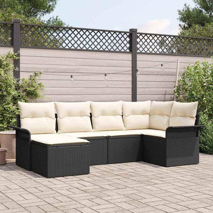 Havesofa Sæt med opbevaring 6 pcs Sort polyrattan
