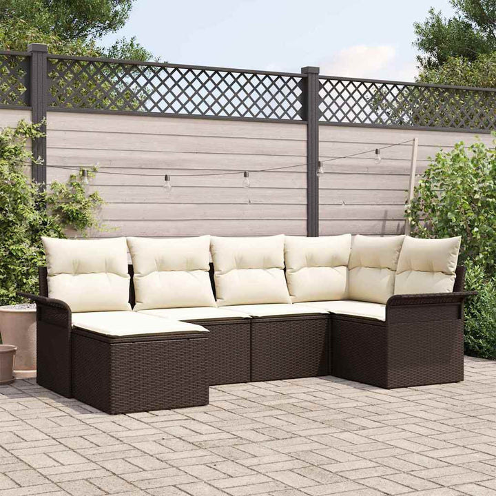 Havesofa Sæt med pude med opbevaring 6 pcs Brun Poly rattan