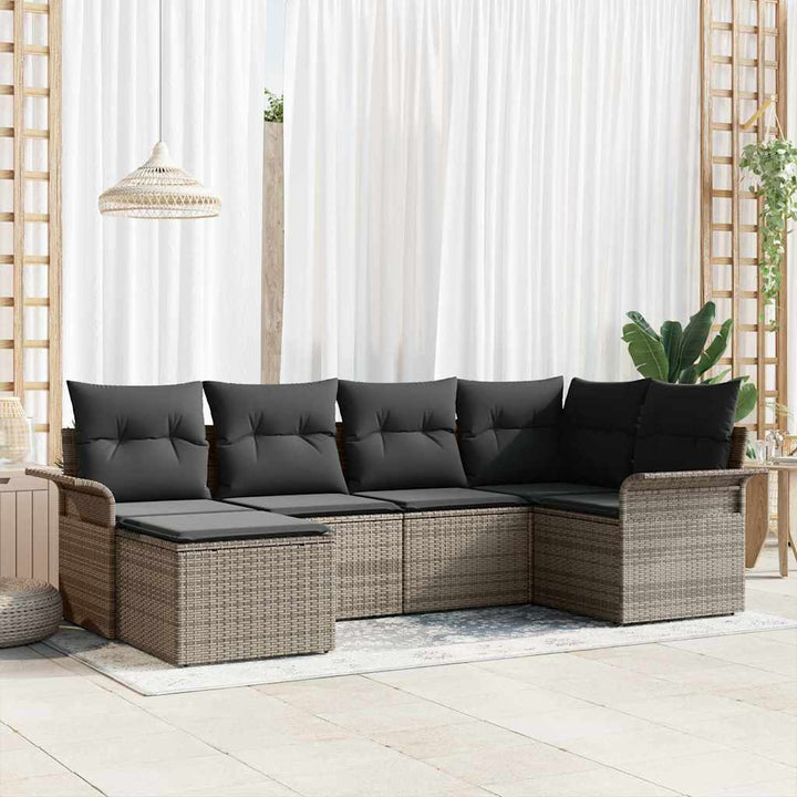 Havesofa Sæt med opbevaring 6 pcs Grå polyrattan