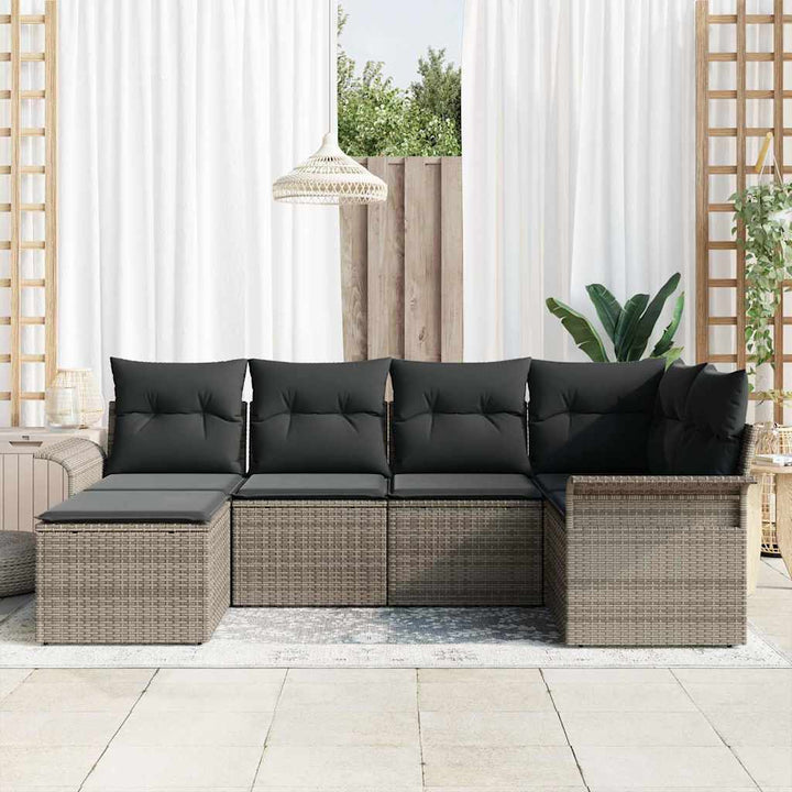 Havesofa Sæt med opbevaring 6 pcs Grå polyrattan
