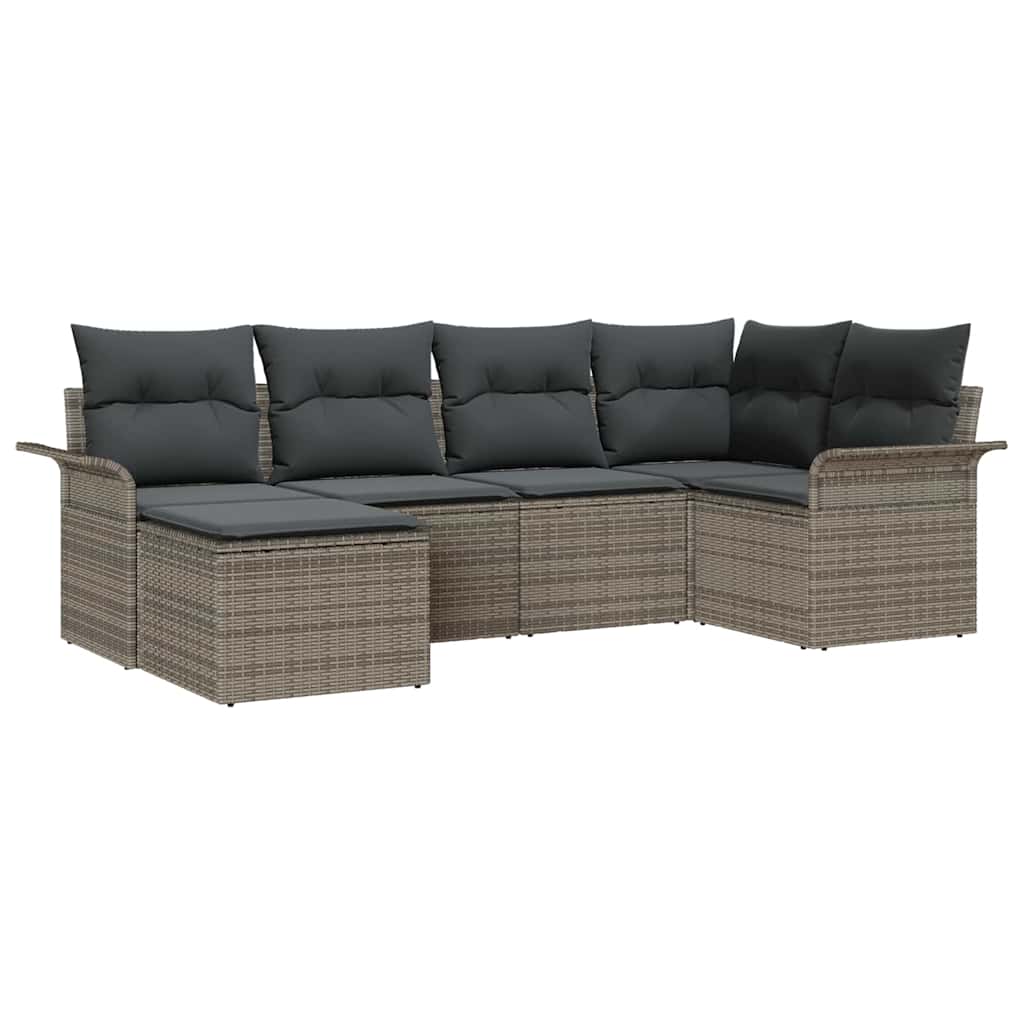 Havesofa Sæt med opbevaring 6 pcs Grå polyrattan
