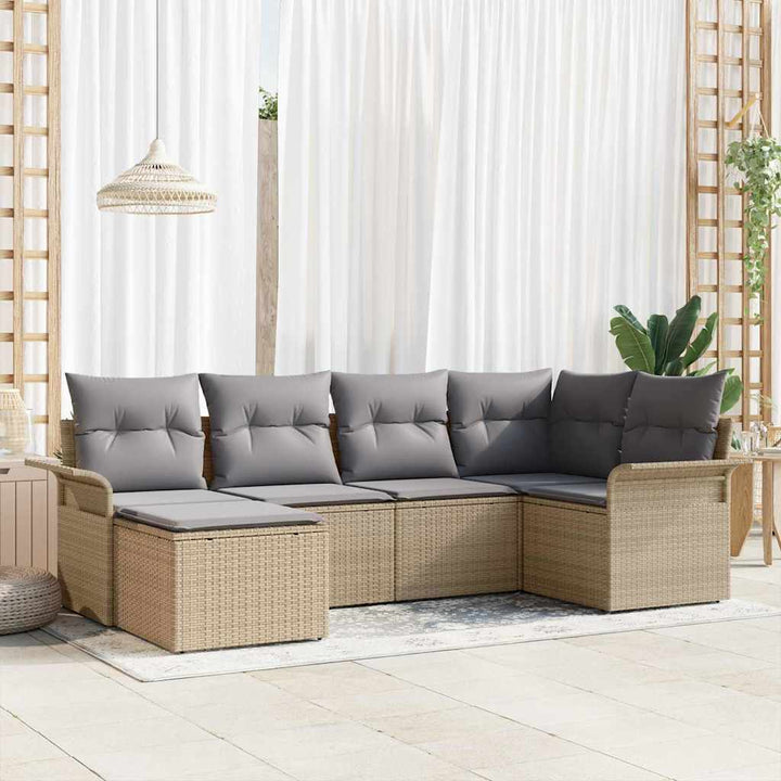 Havesofa Sæt med opbevaring 6 pcs Beige polyrattan