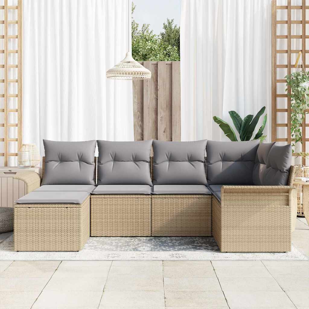 Havesofa Sæt med opbevaring 6 pcs Beige polyrattan