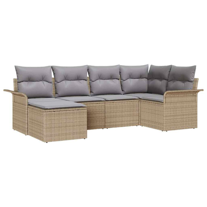 Havesofa Sæt med opbevaring 6 pcs Beige polyrattan