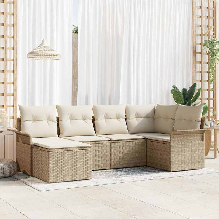 Havesofa Sæt med opbevaring 6 pcs Beige polyrattan