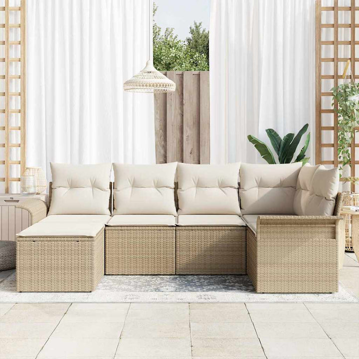 Havesofa Sæt med opbevaring 6 pcs Beige polyrattan