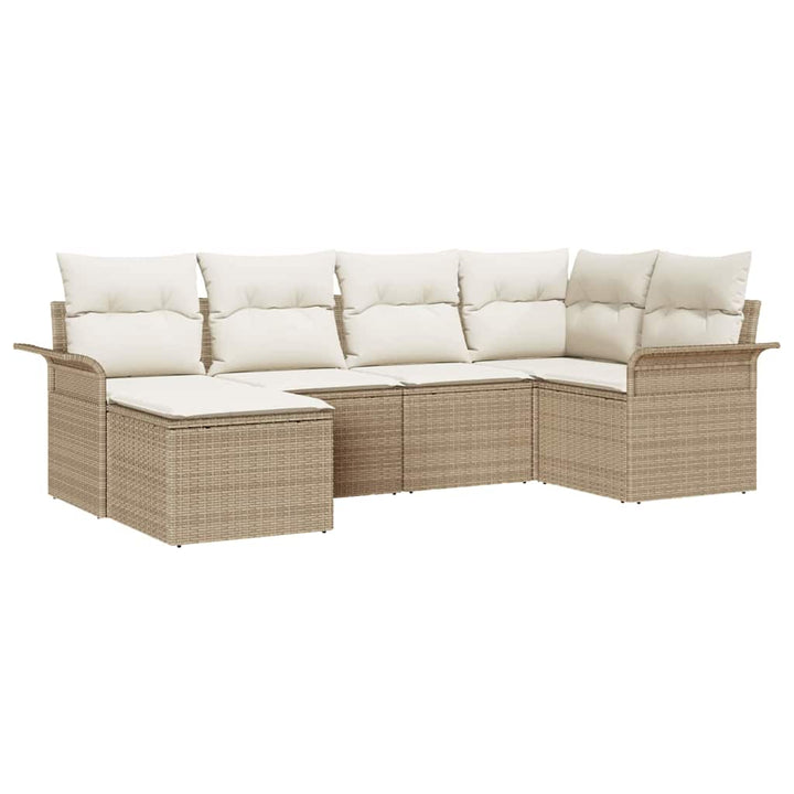 Havesofa Sæt med opbevaring 6 pcs Beige polyrattan