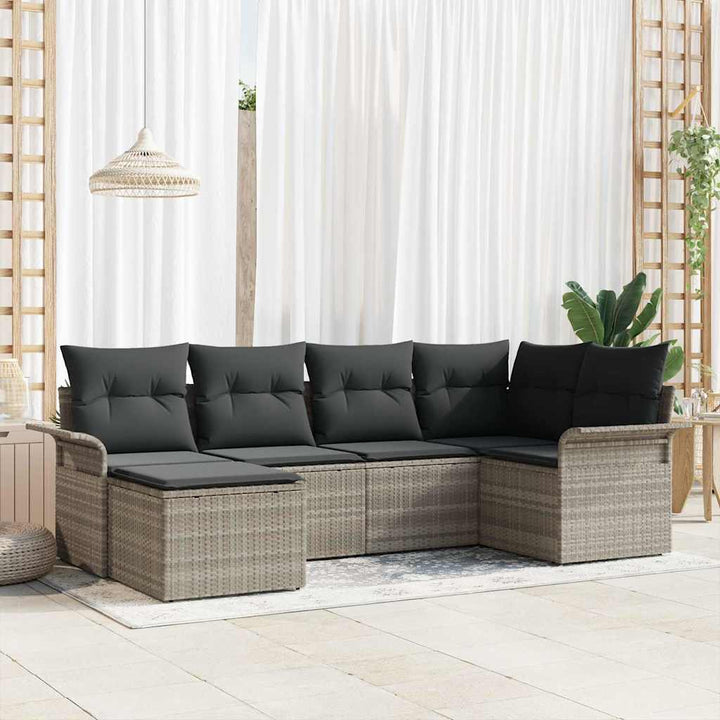 Havesofa Sæt med opbevaring 6 pcs Lysegrå polyrattan