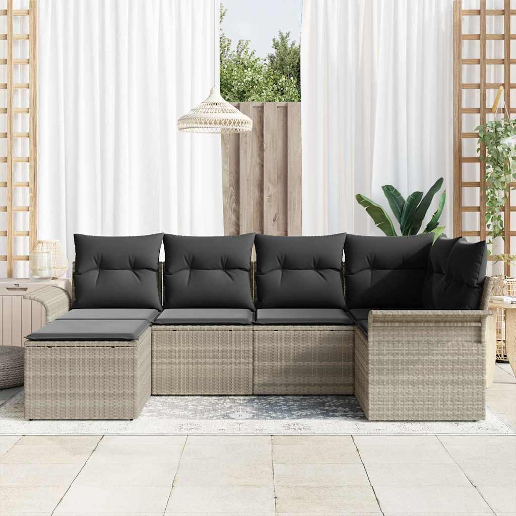 Havesofa Sæt med opbevaring 6 pcs Lysegrå polyrattan