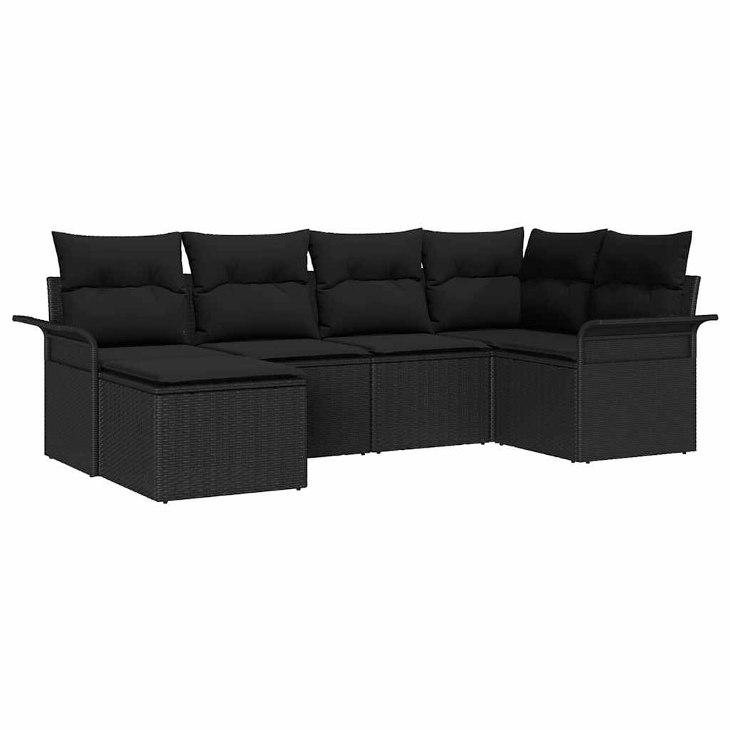 Havesofa Sæt med opbevaring 6 pcs Sort polyrattan