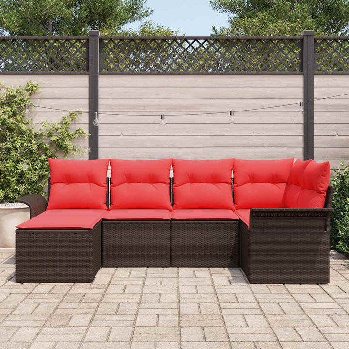 Havesofa Sæt med opbevaring 6 pcs Brun polyrattan