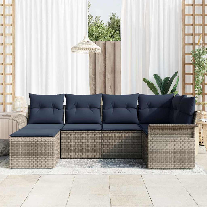 Havesofa Sæt med opbevaring 6 pcs Grå polyrattan