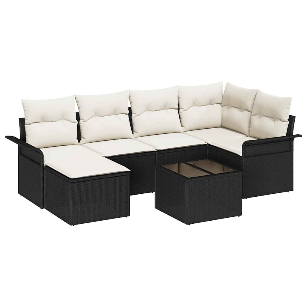 Havesofa Sæt med opbevaring 7 pcs Sort polyrattan
