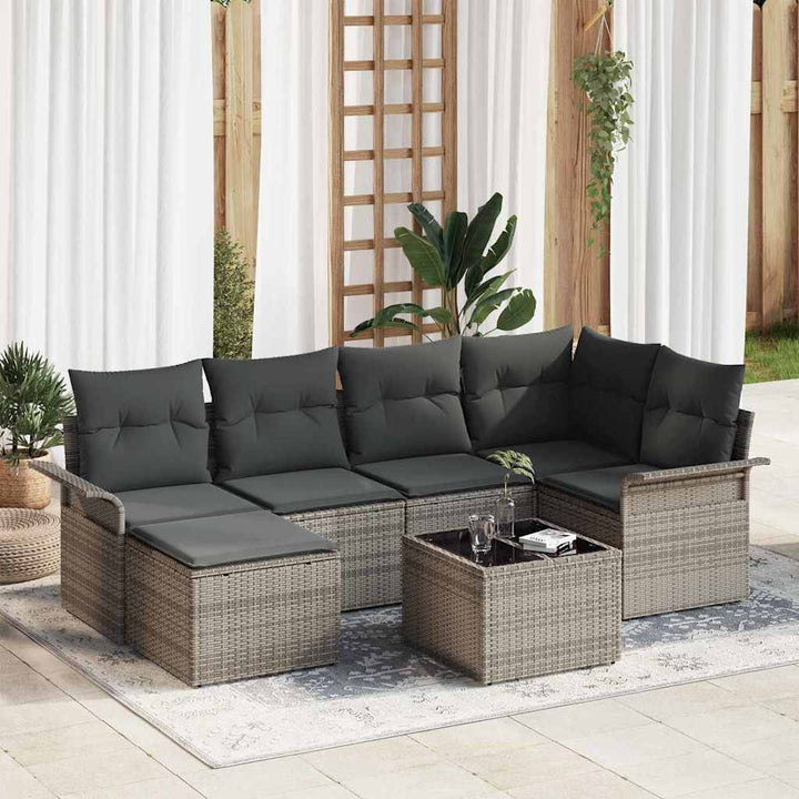 Havesofa Sæt med opbevaring 7 pcs Grå polyrattan