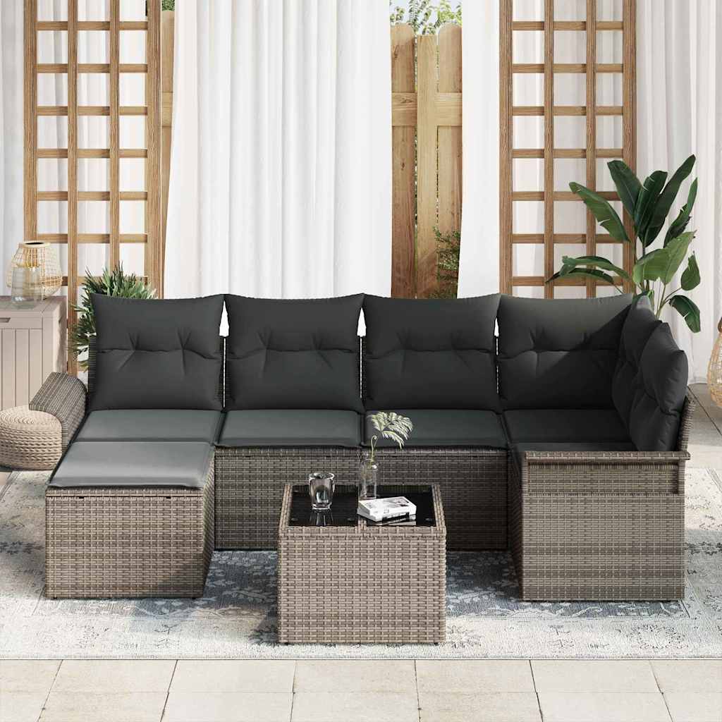 Havesofa Sæt med opbevaring 7 pcs Grå polyrattan