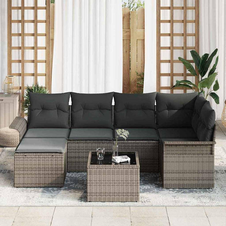 Havesofa Sæt med opbevaring 7 pcs Grå polyrattan