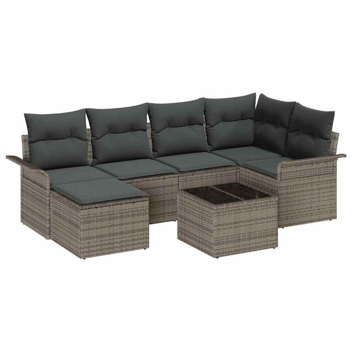Havesofa Sæt med opbevaring 7 pcs Grå polyrattan