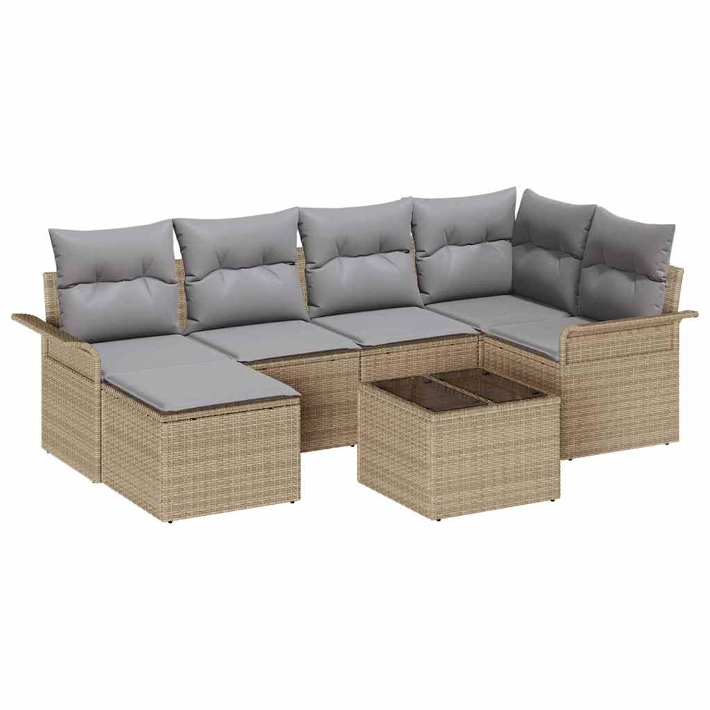 Havesofa Sæt med pude med opbevaring 7 pcs Beige Poly rattan