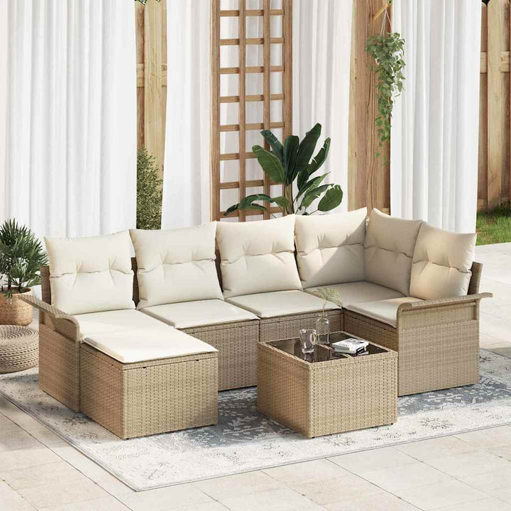 Havesofa Sæt med opbevaring 7 pcs Beige polyrattan
