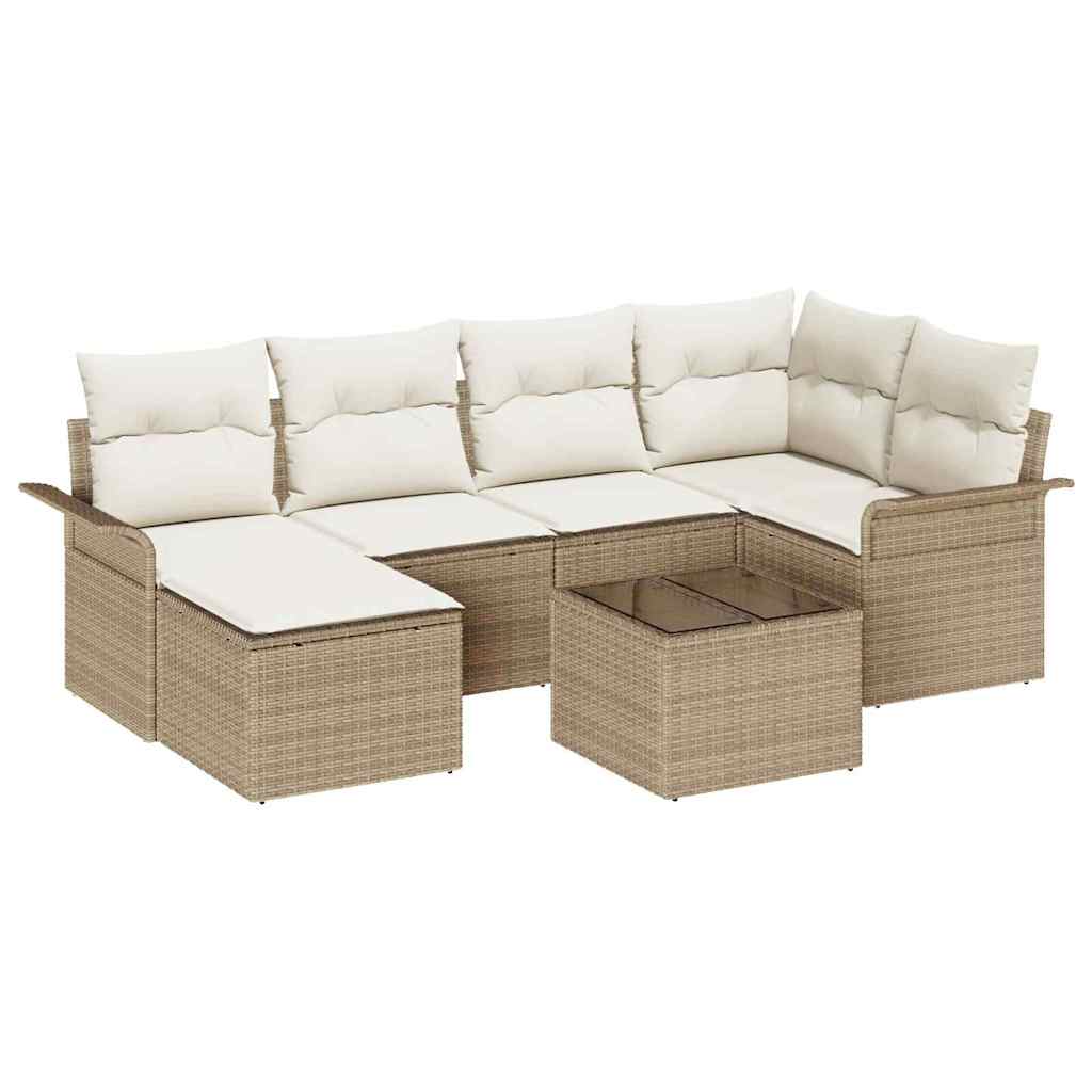 Havesofa Sæt med opbevaring 7 pcs Beige polyrattan