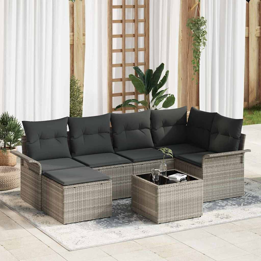 Havesofa Sæt med opbevaring 7 pcs Lysegrå polyrattan