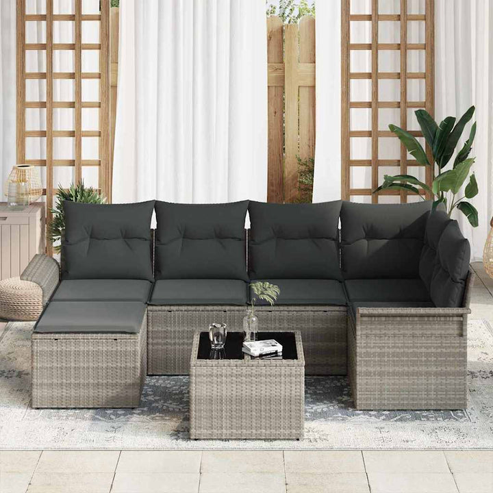 Havesofa Sæt med opbevaring 7 pcs Lysegrå polyrattan