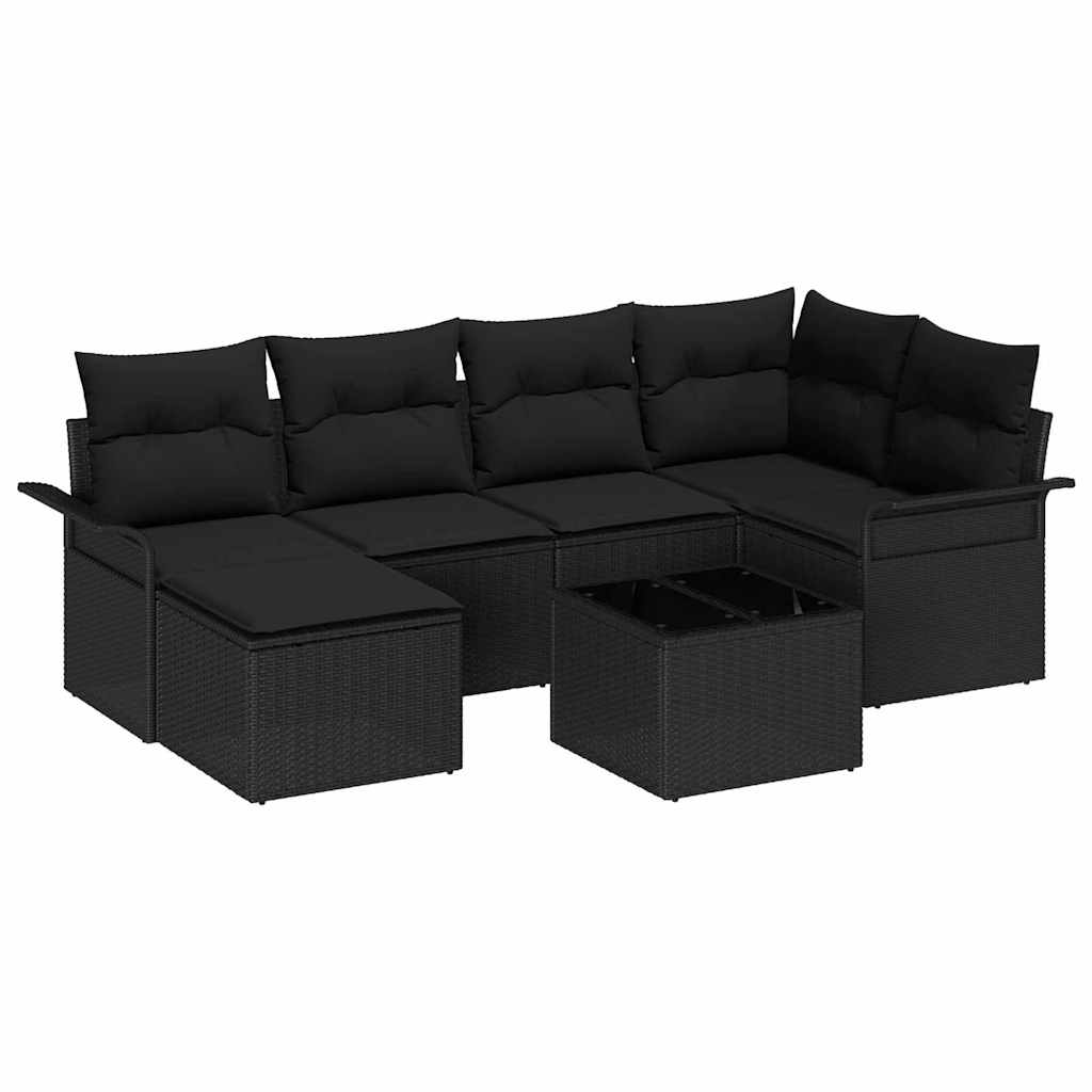 Havesofa Sæt med opbevaring 7 pcs Sort polyrattan
